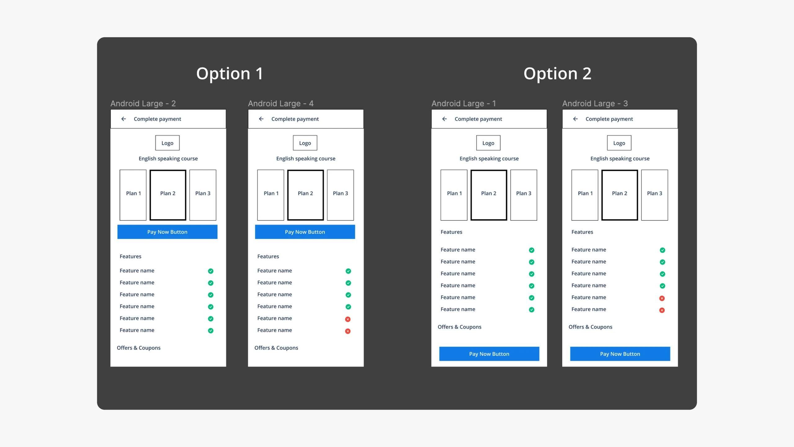 Wireframes: two options for the buy page