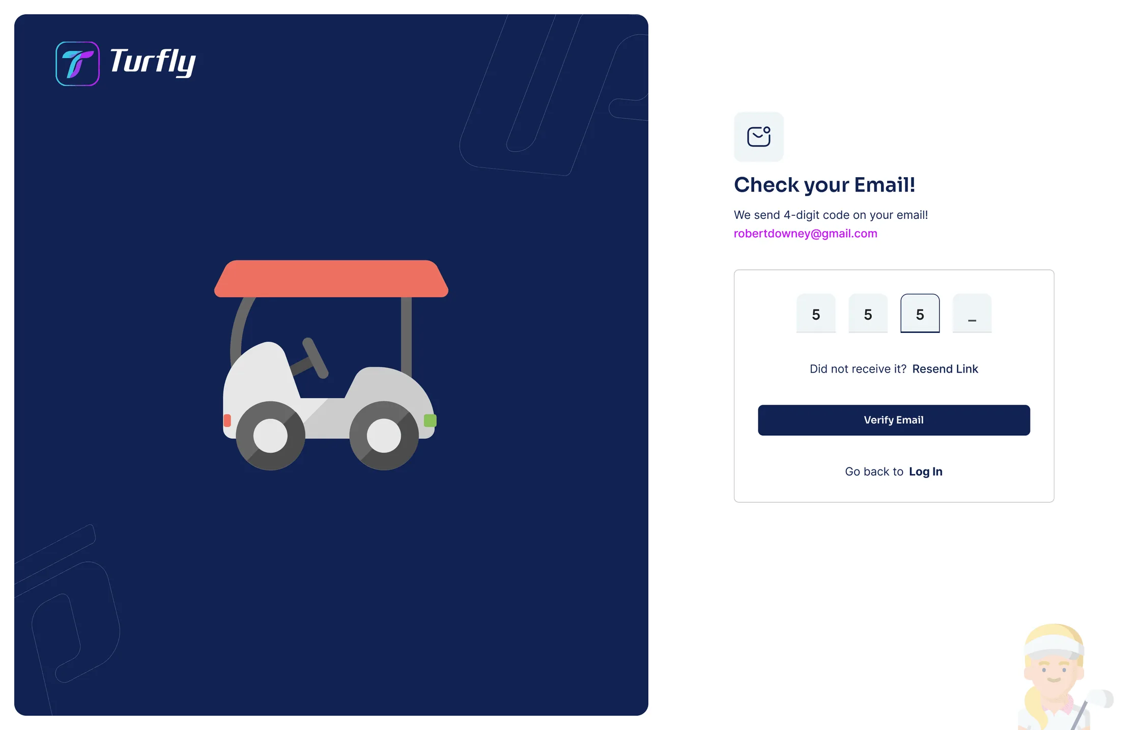 Turfly OTP verification and password setup screens