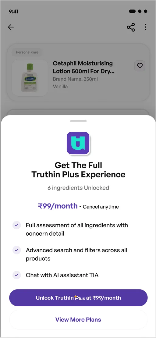 The Plus sheet that opens from a locked ingredient