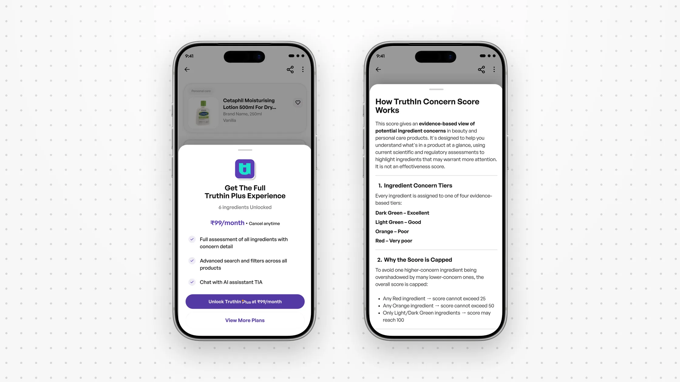 Tapping a locked row opens the Plus sheet, and "How are products scored?" opens an explainer