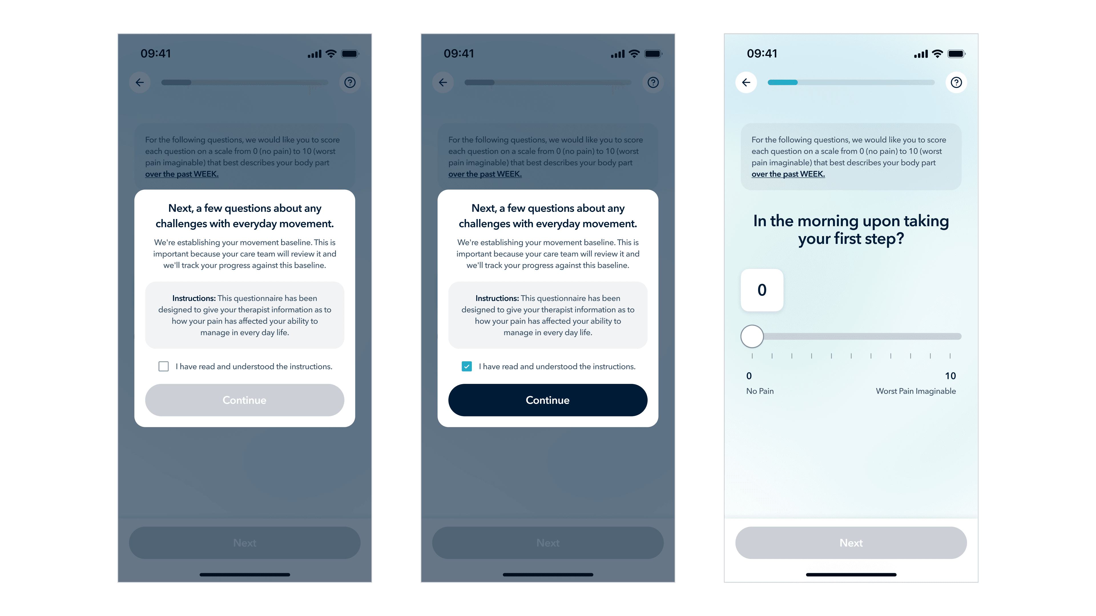 Healthcare instruction screen with confirmation checkbox