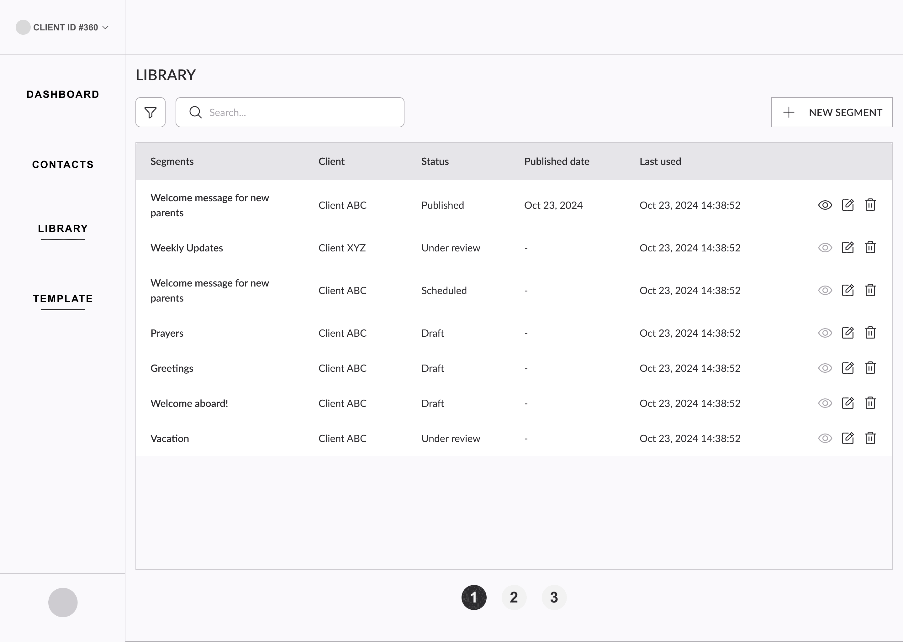 Communication SaaS listener experience screens