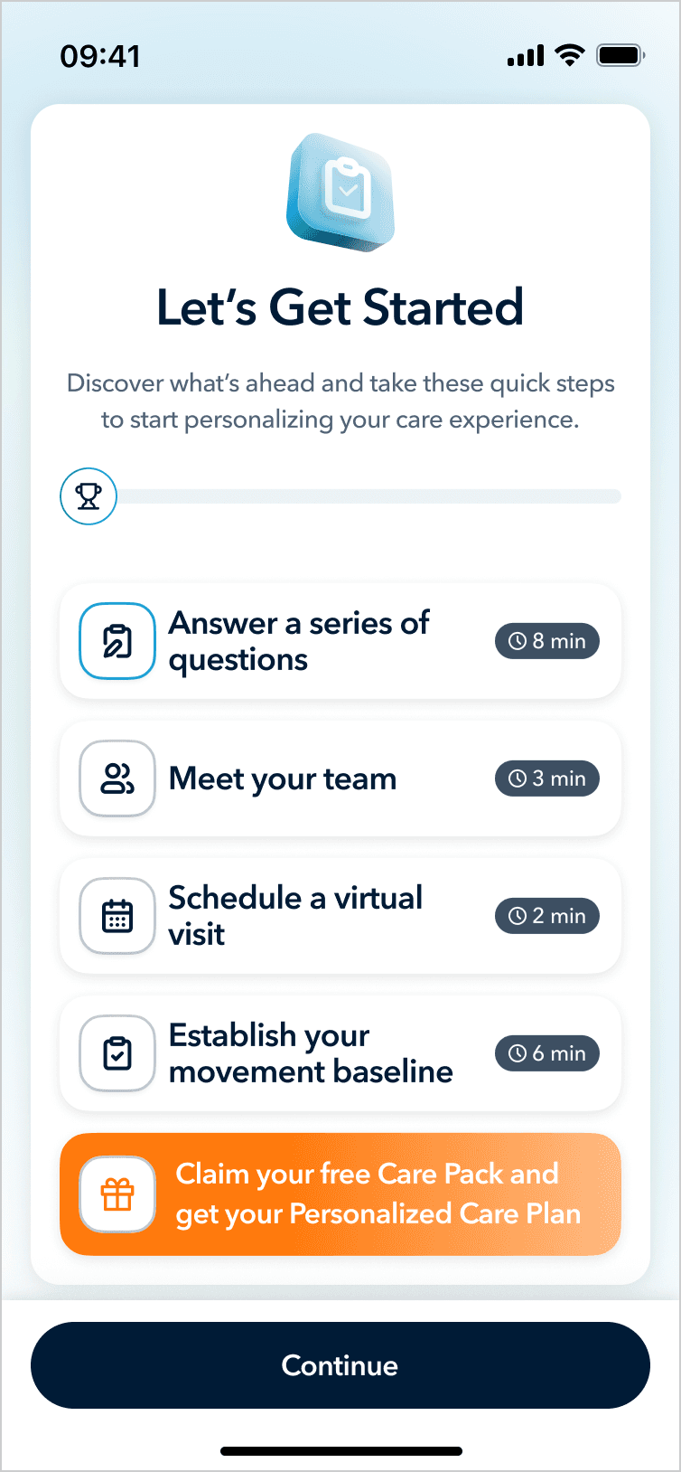 Healthcare app onboarding reward screen