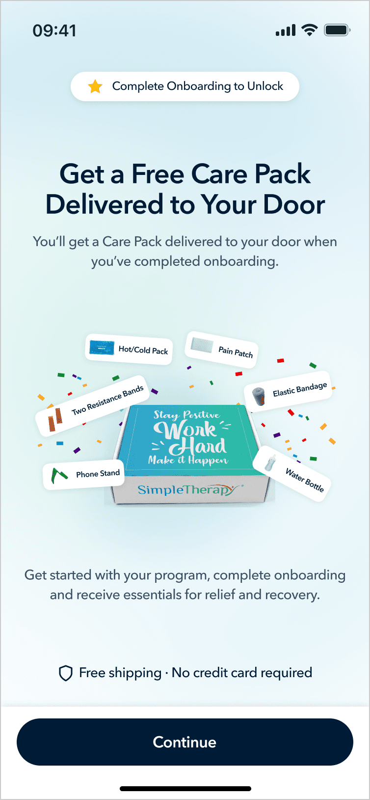 SimpleTherapy care pack unlock concept with recovery equipment